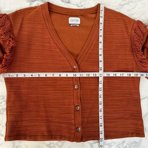 Saylor v-neck cardigan sweater burnt orange fringe accents size medium - Picture 5 of 10